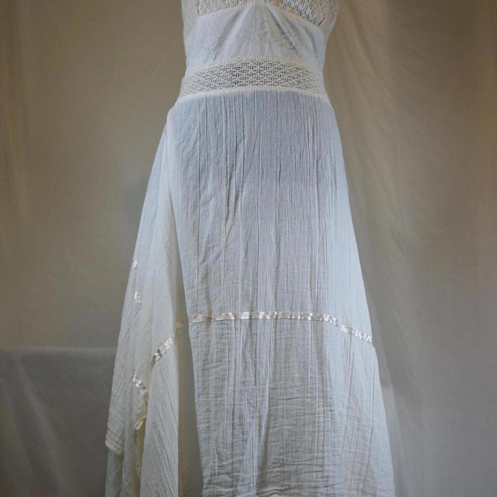 Boho Vintage Cream Halter Midi Dress